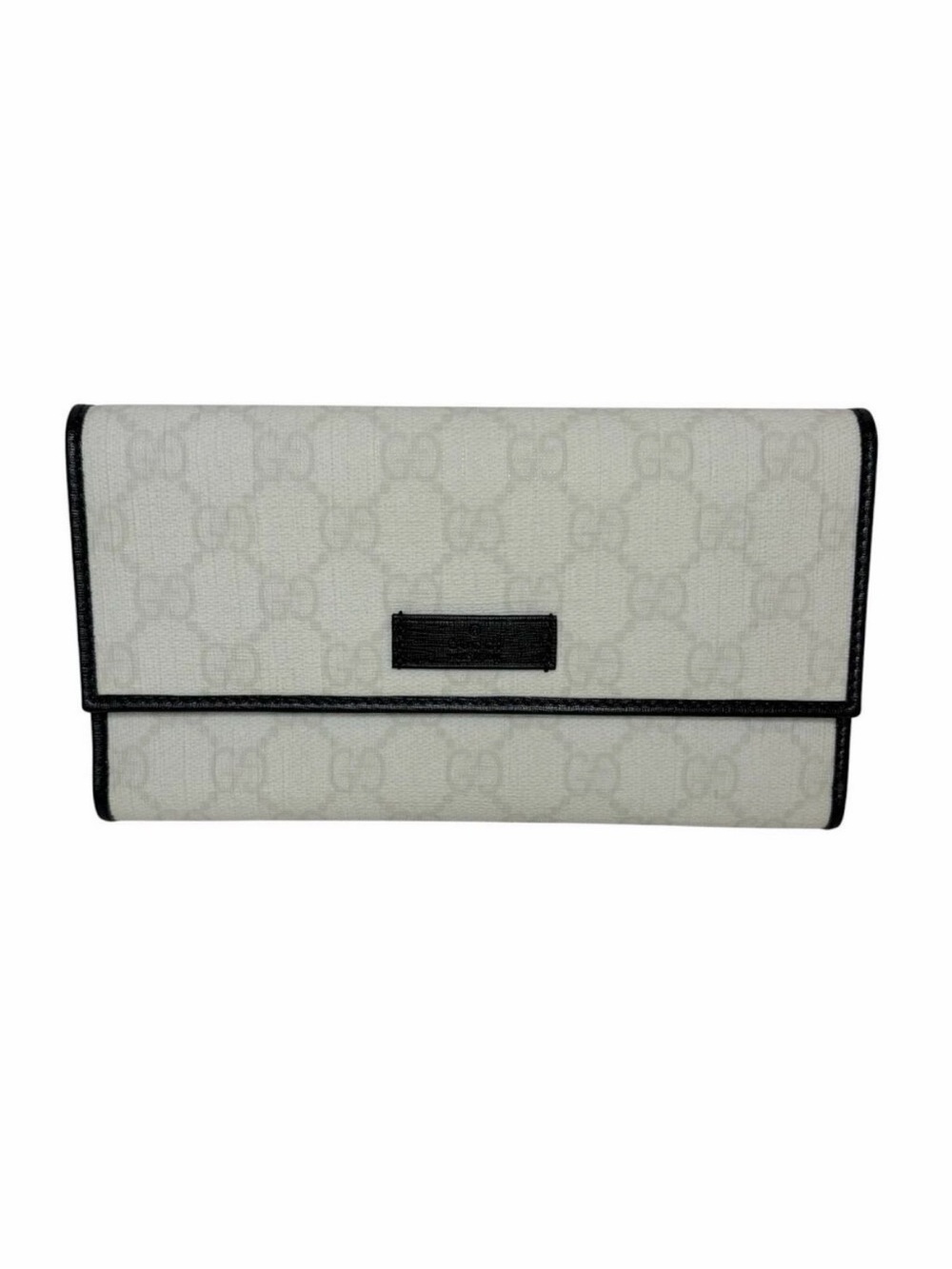 Gucci Interlocking G GG Supreme Canvas Long Flap Wallet White Black Leather